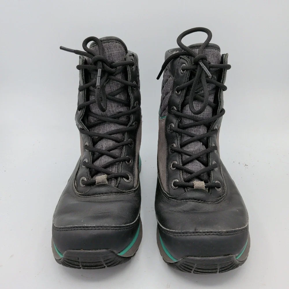 UGG Carora Waterproof Black Teal Leather Winter Boots 1005625 Womens 7.5